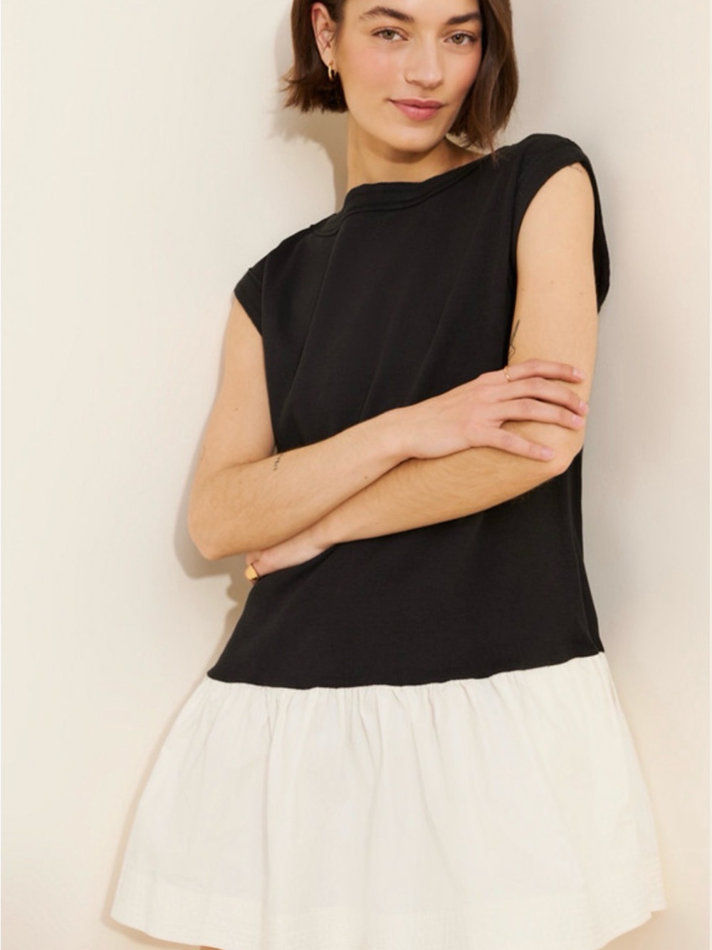 Free People Black Sleeveless Mini Dress with White Ruffled Hem